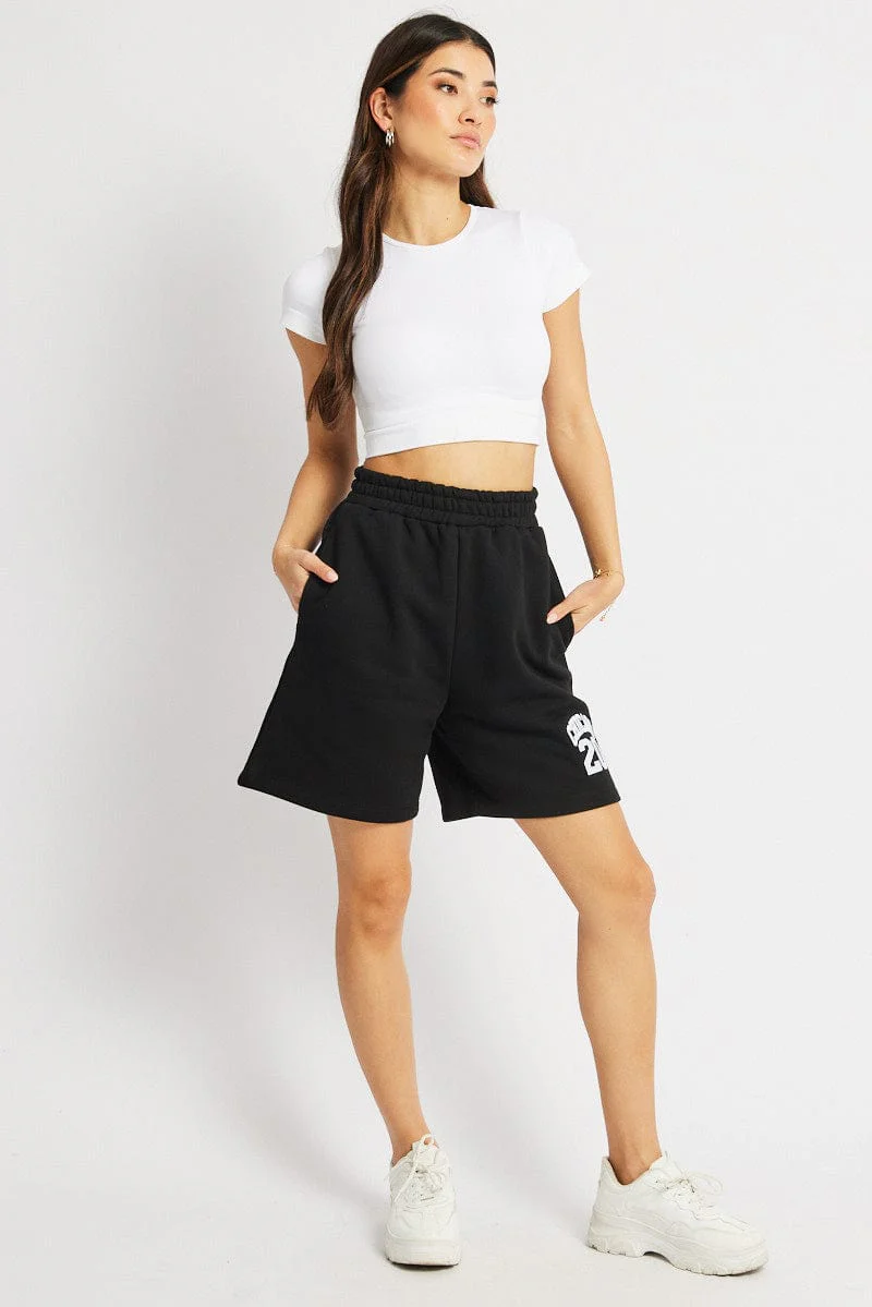 Black Track Short Boyfriend Mid-Thigh - Image 2