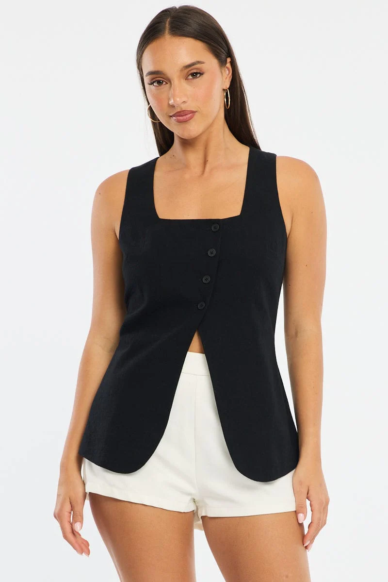 Black Vest Button Down Sleeveless