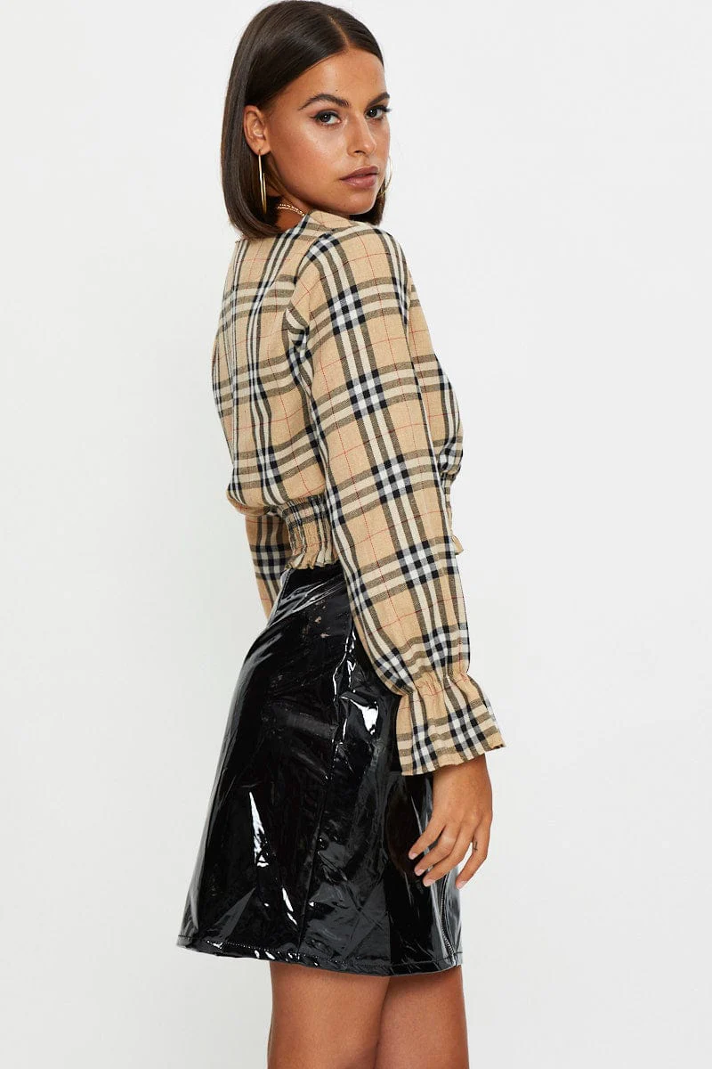 Black Wet Look Front Zip Mini Skirt - Image 4