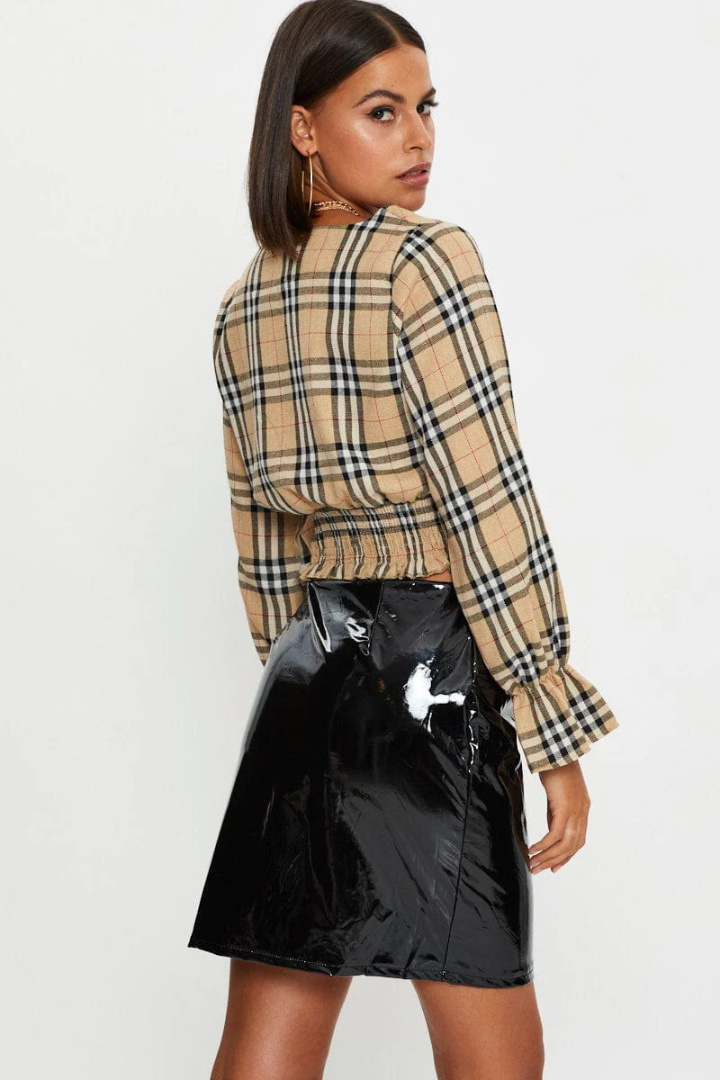 Black Wet Look Front Zip Mini Skirt - Image 5