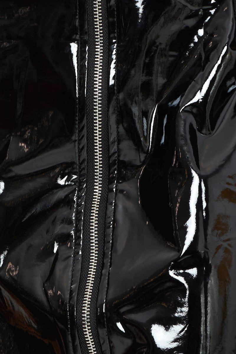 Black Wet Look Front Zip Mini Skirt - Image 6