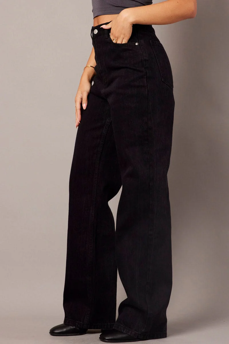 Black Wide Leg Jean High Rise - Image 4