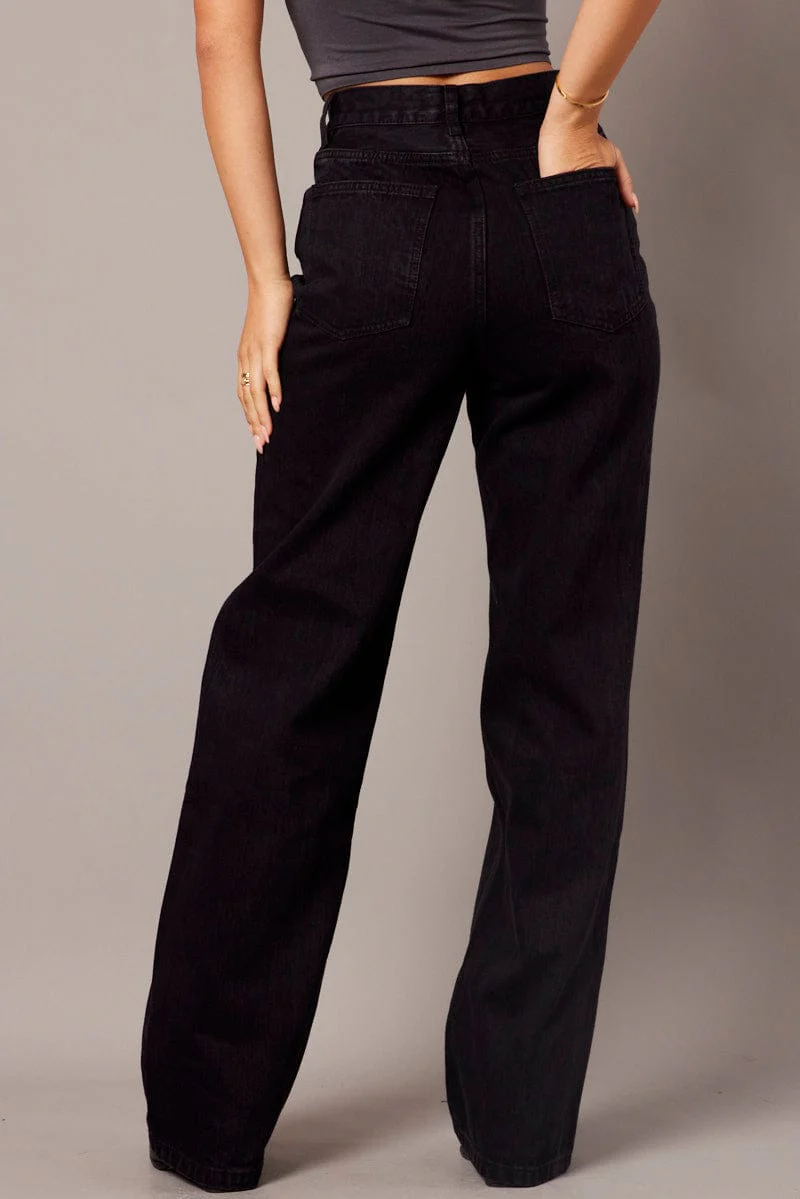 Black Wide Leg Jean High Rise - Image 5
