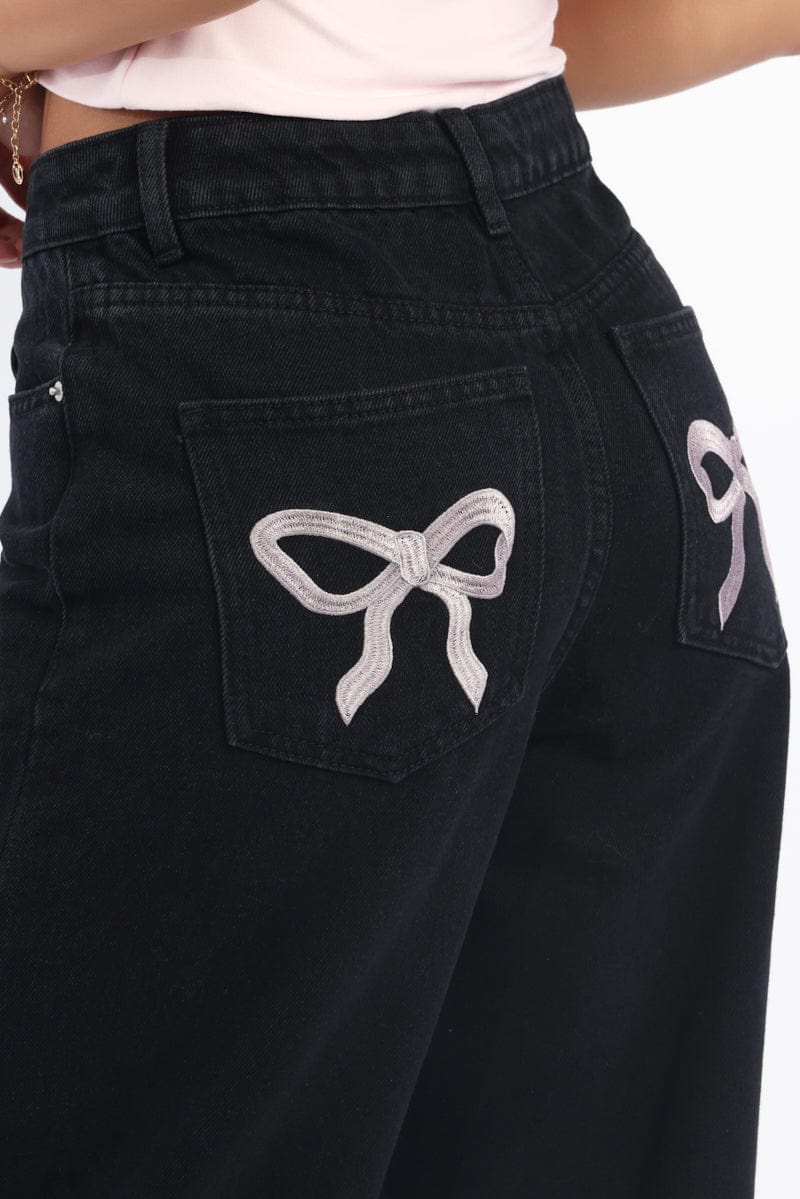 Black Wide Leg Jeans Mid Rise - Image 5