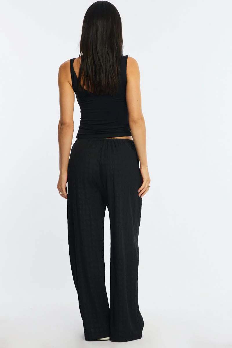 Black Wide Leg Pants Elasticated Waist - Image 5