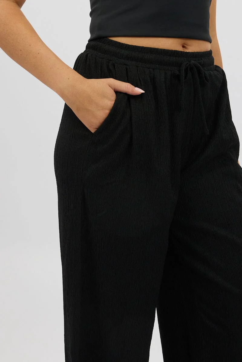 Black Wide Leg Pants Elasticated Waist - Image 6