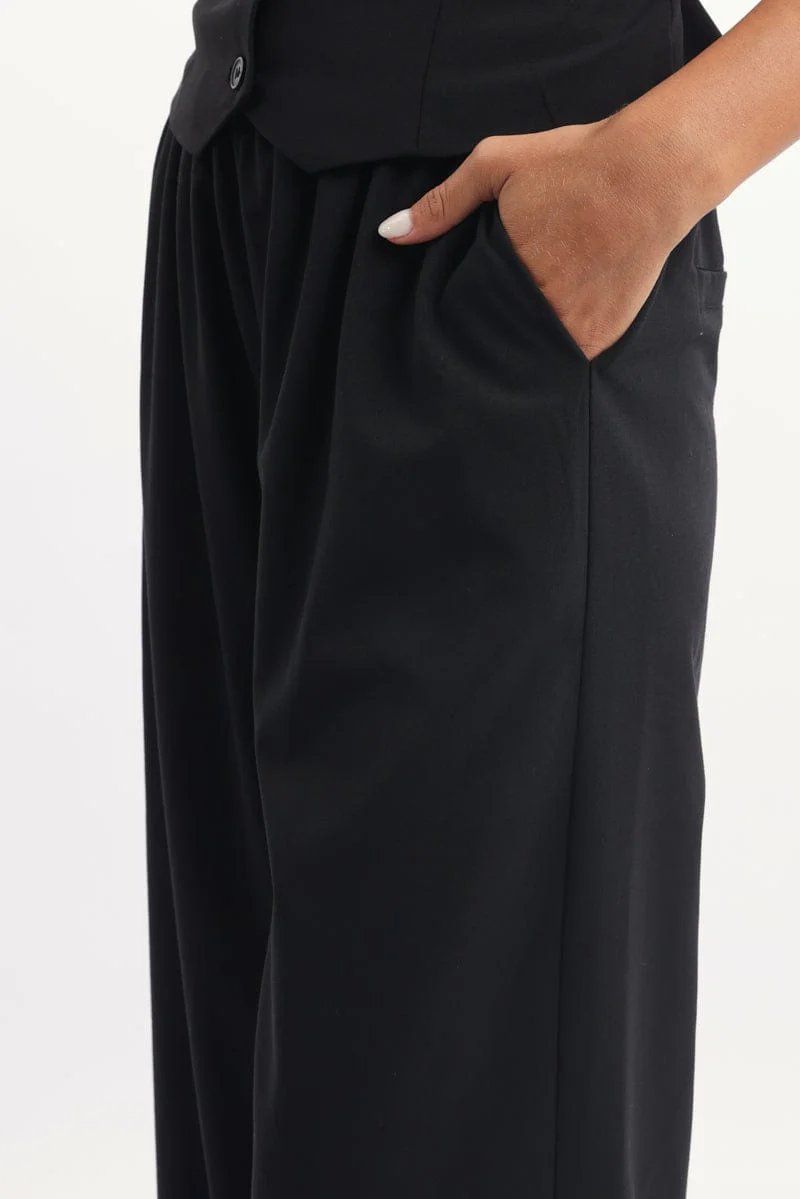 Black Wide Leg Pants Elasticated Waist - Image 5