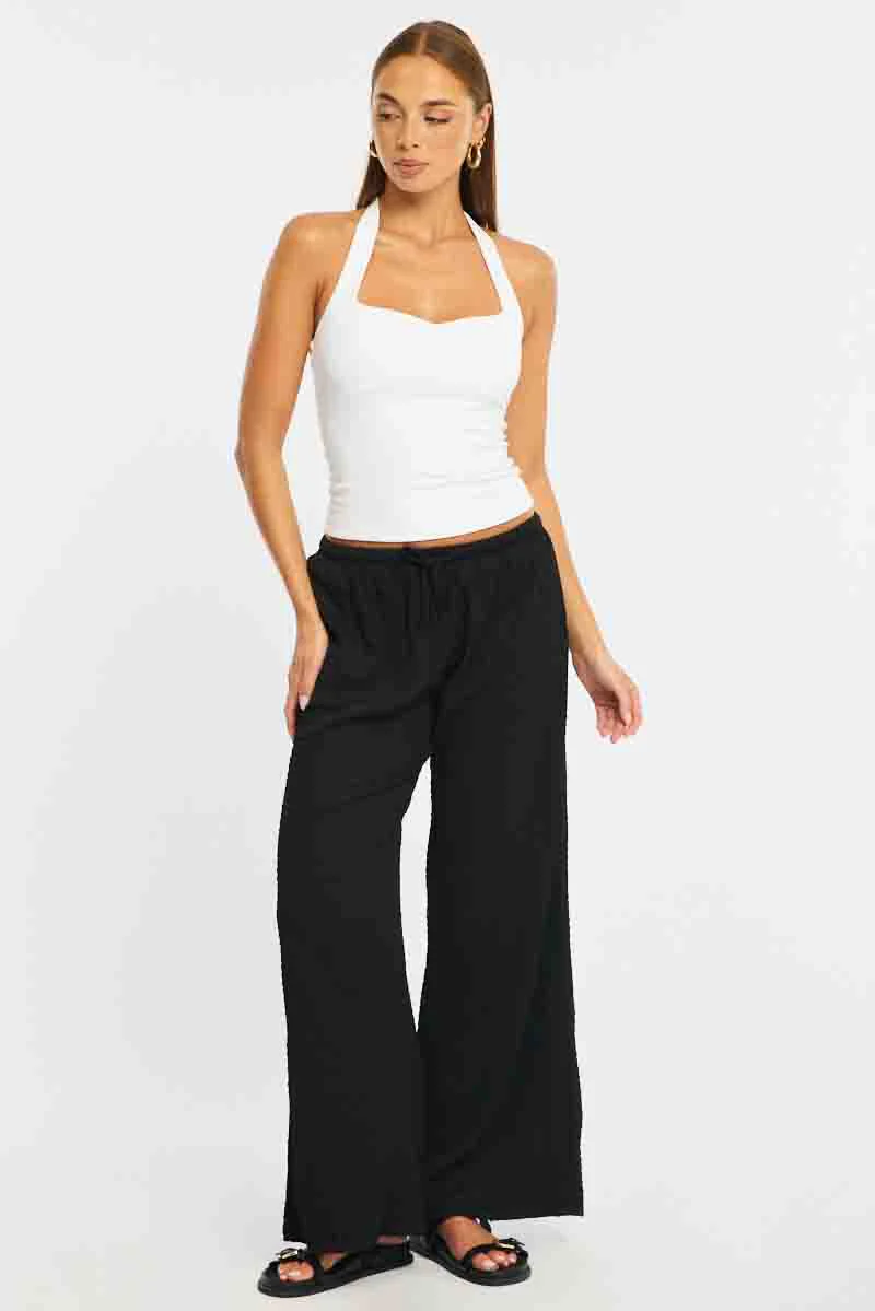 Black Wide Leg Pants Elasticated Waist - Image 3