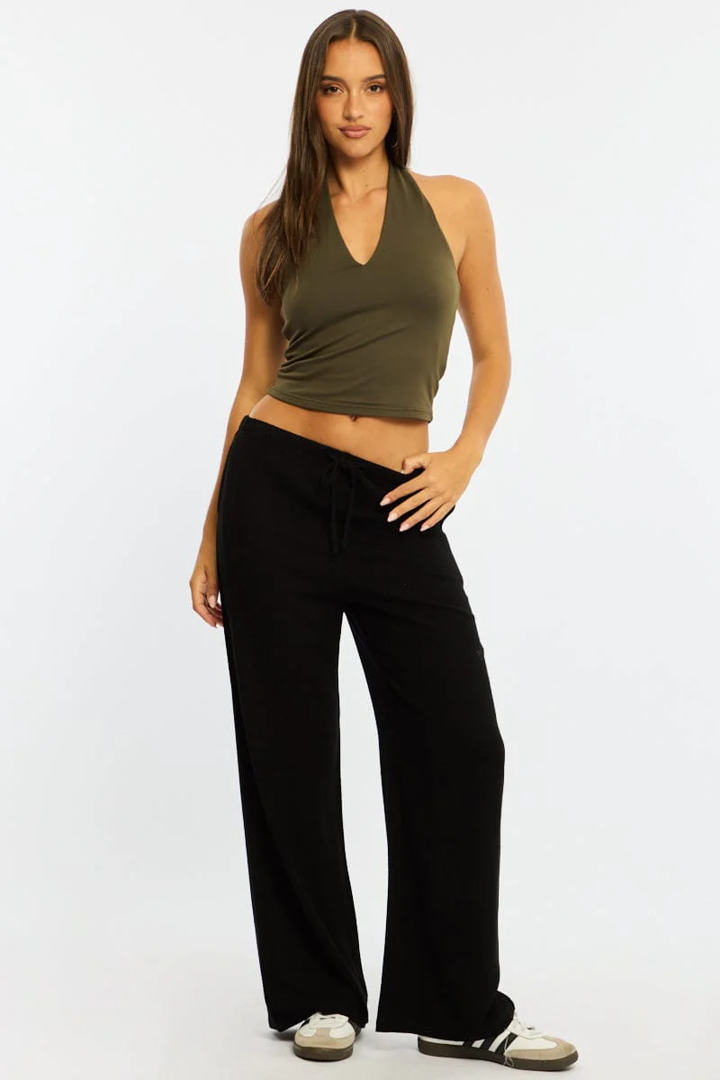 Black Wide Leg Pants Linen Blend - Image 3