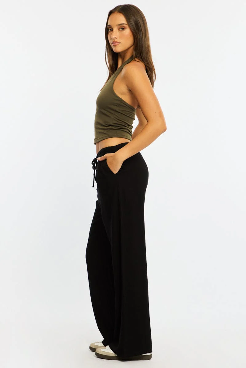 Black Wide Leg Pants Linen Blend - Image 4