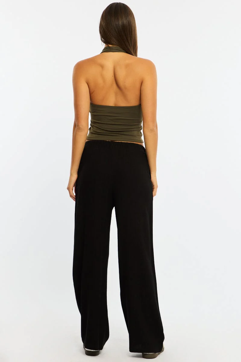 Black Wide Leg Pants Linen Blend - Image 5