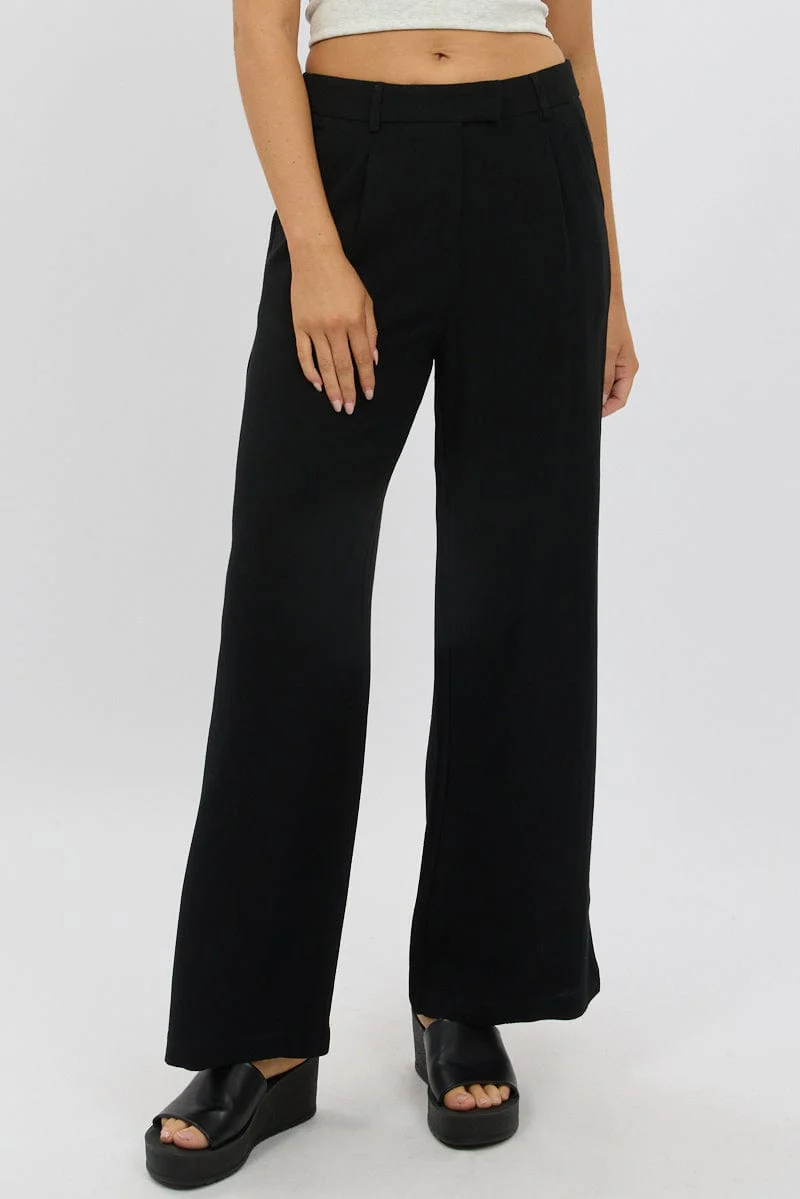 Black Wide Leg Pants Mid Rise - Image 2