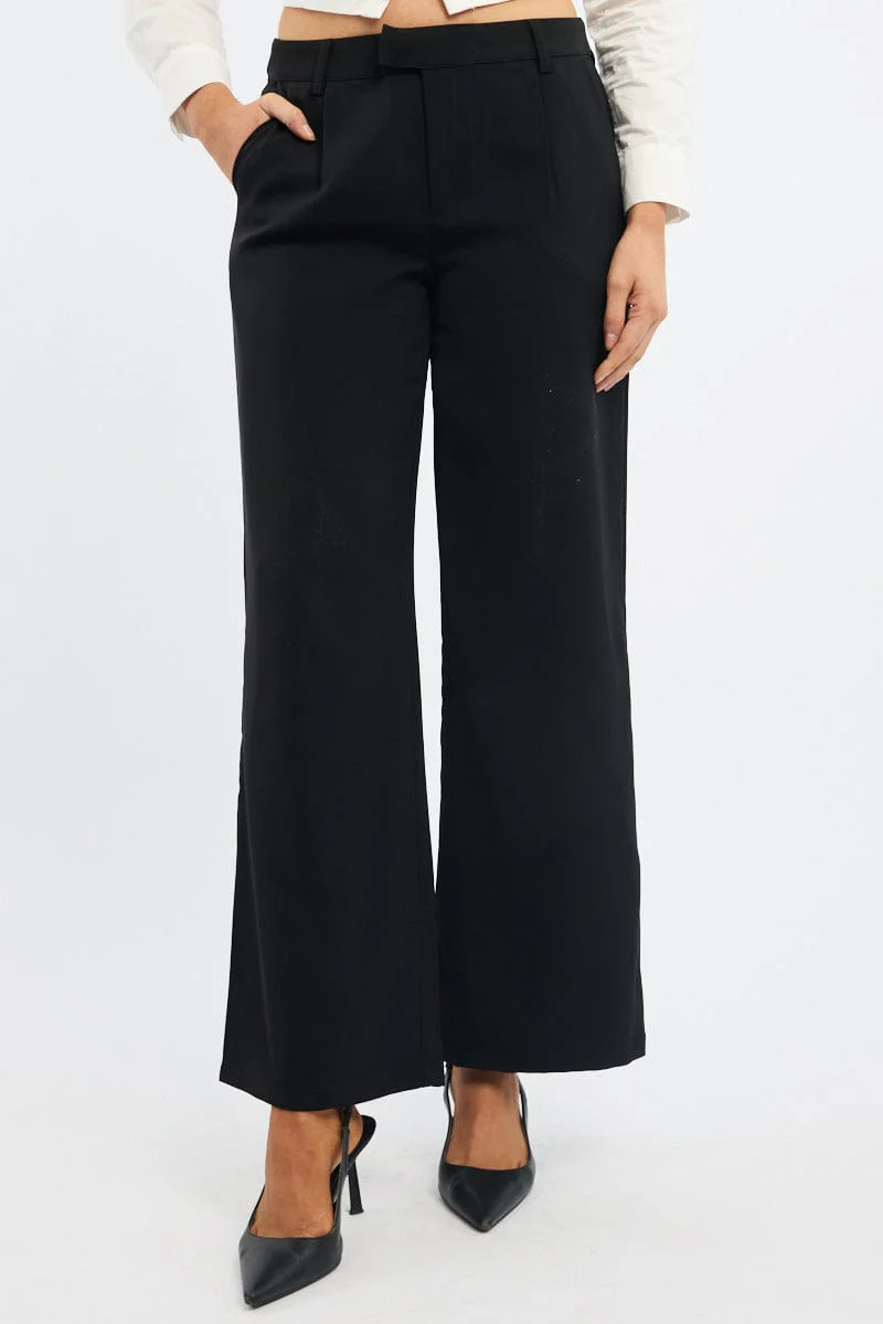 Black Wide Leg Pants Mid Rise - Image 3