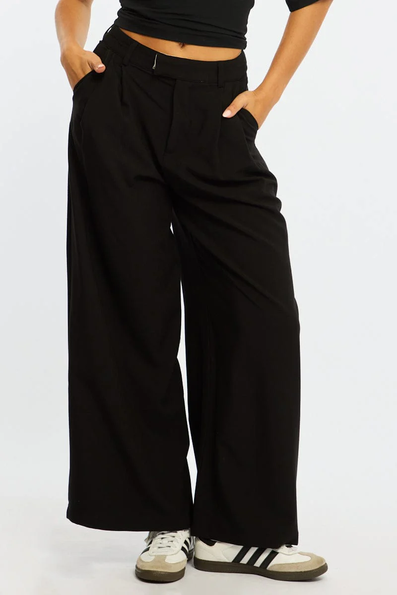 Black Wide Leg Pants Mid Rise Tailoring - Image 2