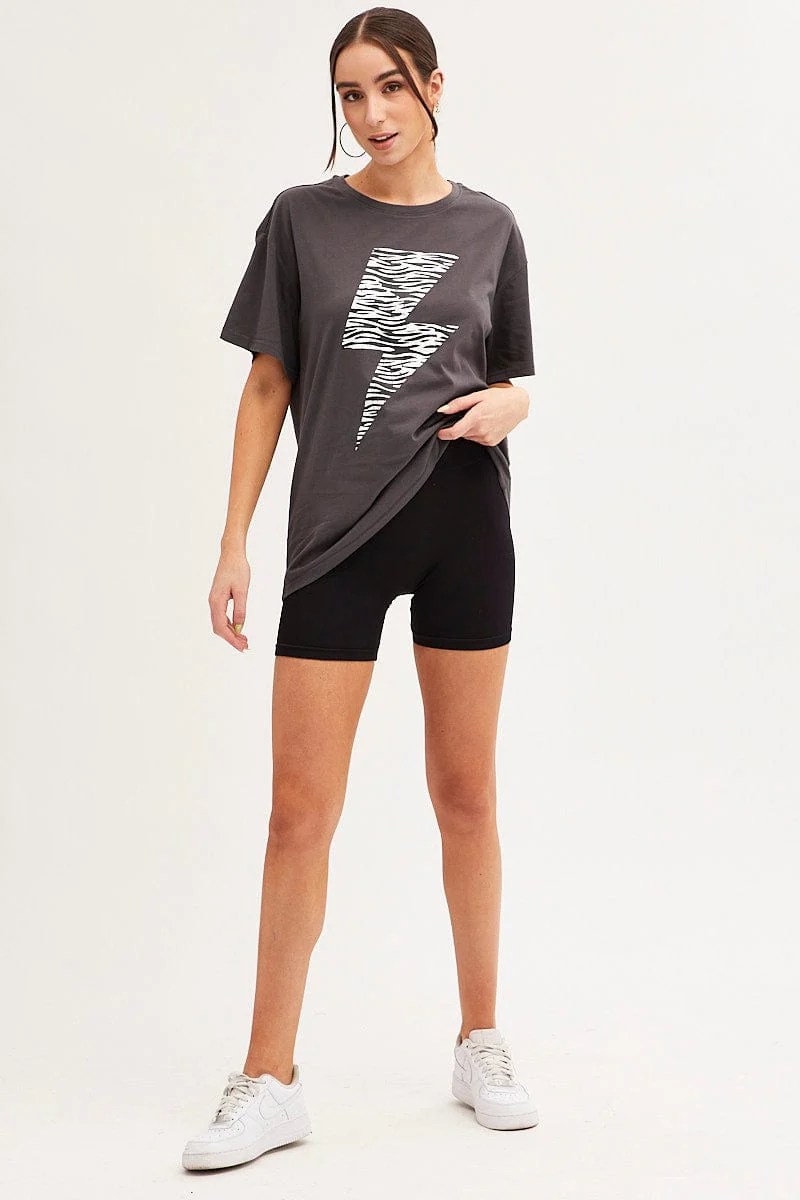 Black Zebra T-Shirt Crew Neck Oversized Cotton - Image 2