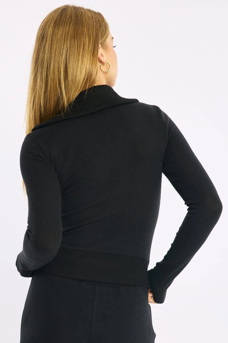 Black Zip Through Cardigan Soft Touch - Image 4