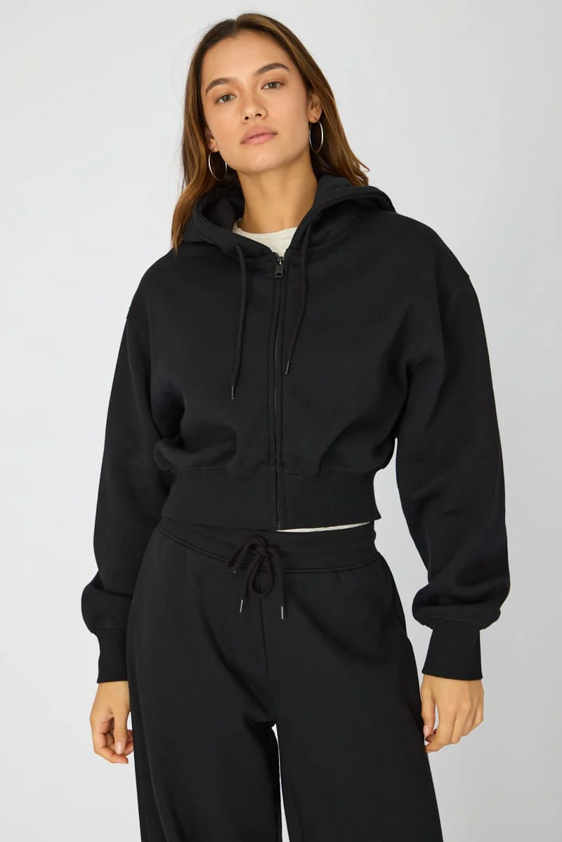 Black Zip Up Crop Hoodie