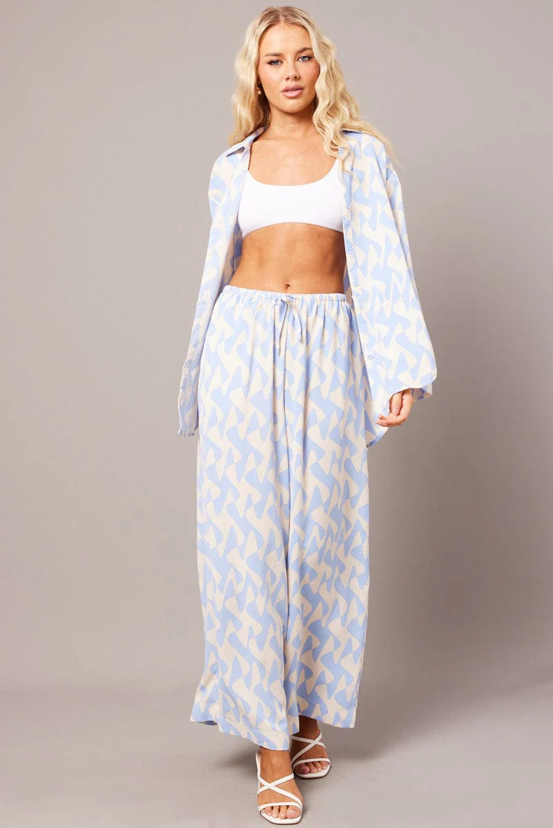Blue Abstract Relaxed Shirt Long Sleeve - Image 2