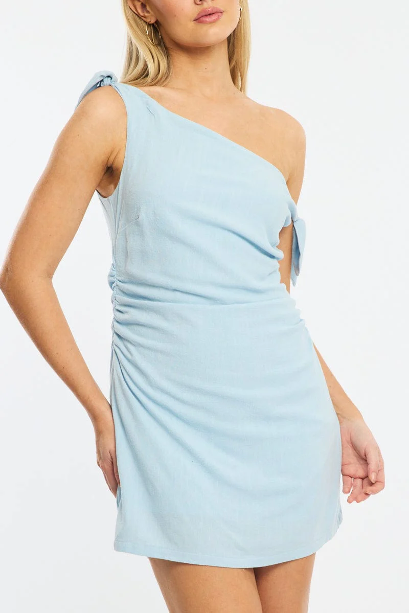 Blue Bodycon Dress Tie Up Shoulder - Image 6