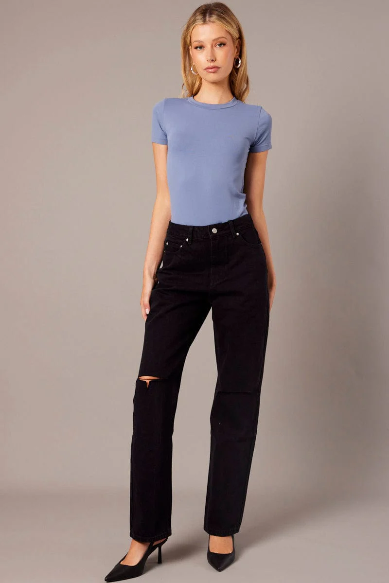 Blue Bodysuit Short Sleeve Crew Neck Seamless - Image 2