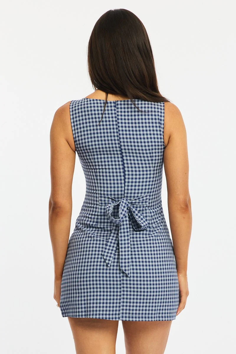 Blue Check Bodycon Dress Mini Check - Image 4