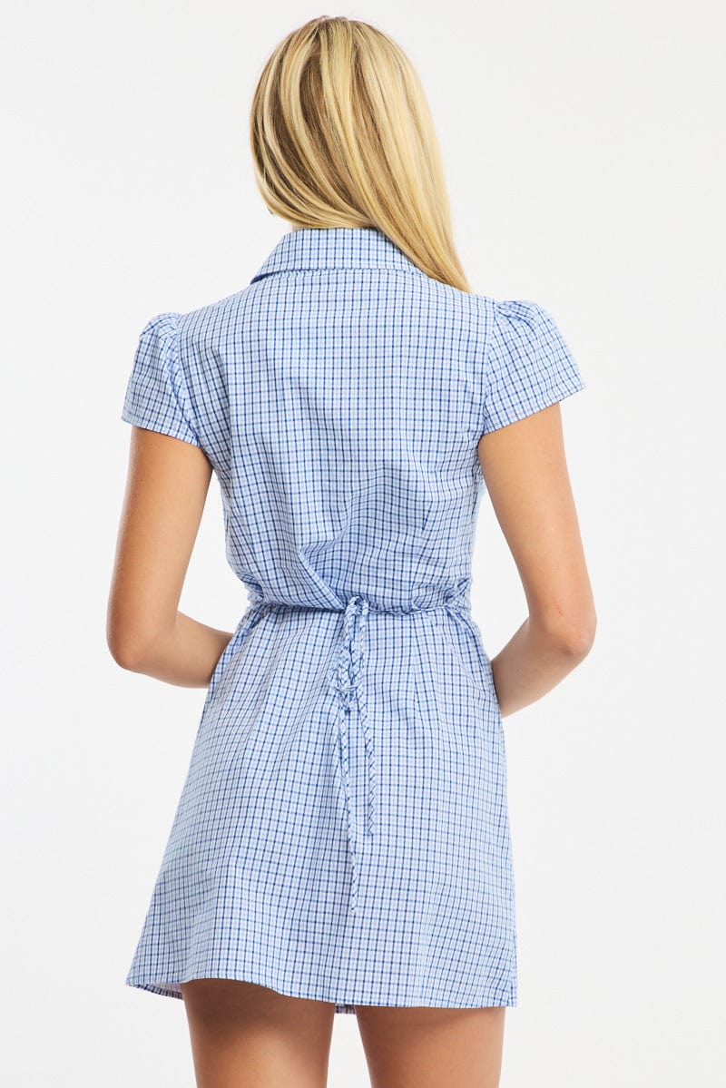 Blue Check Mini Dress Collared - Image 4