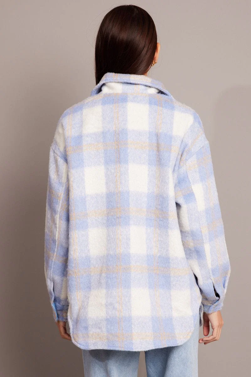 Blue Check Shacket Long Sleeve - Image 5