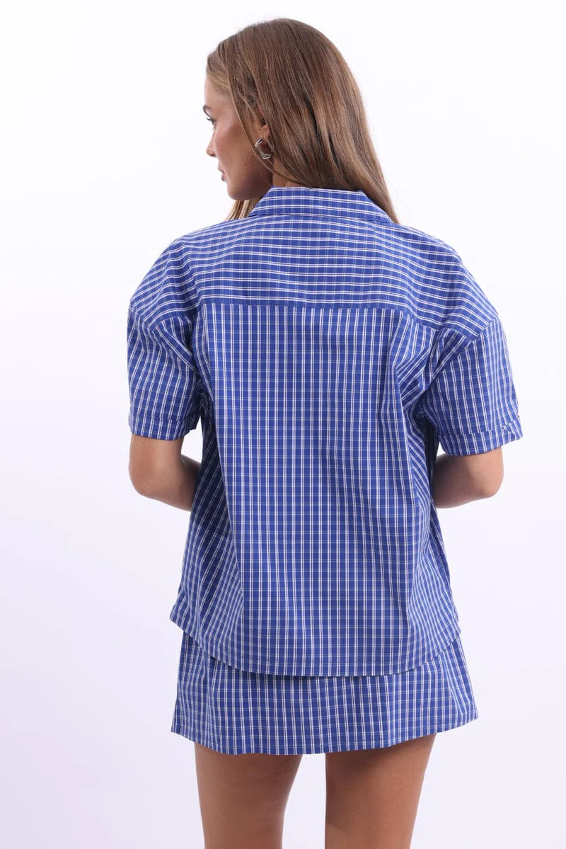 Blue Check Short Sleeve Shirt Button Up - Image 4