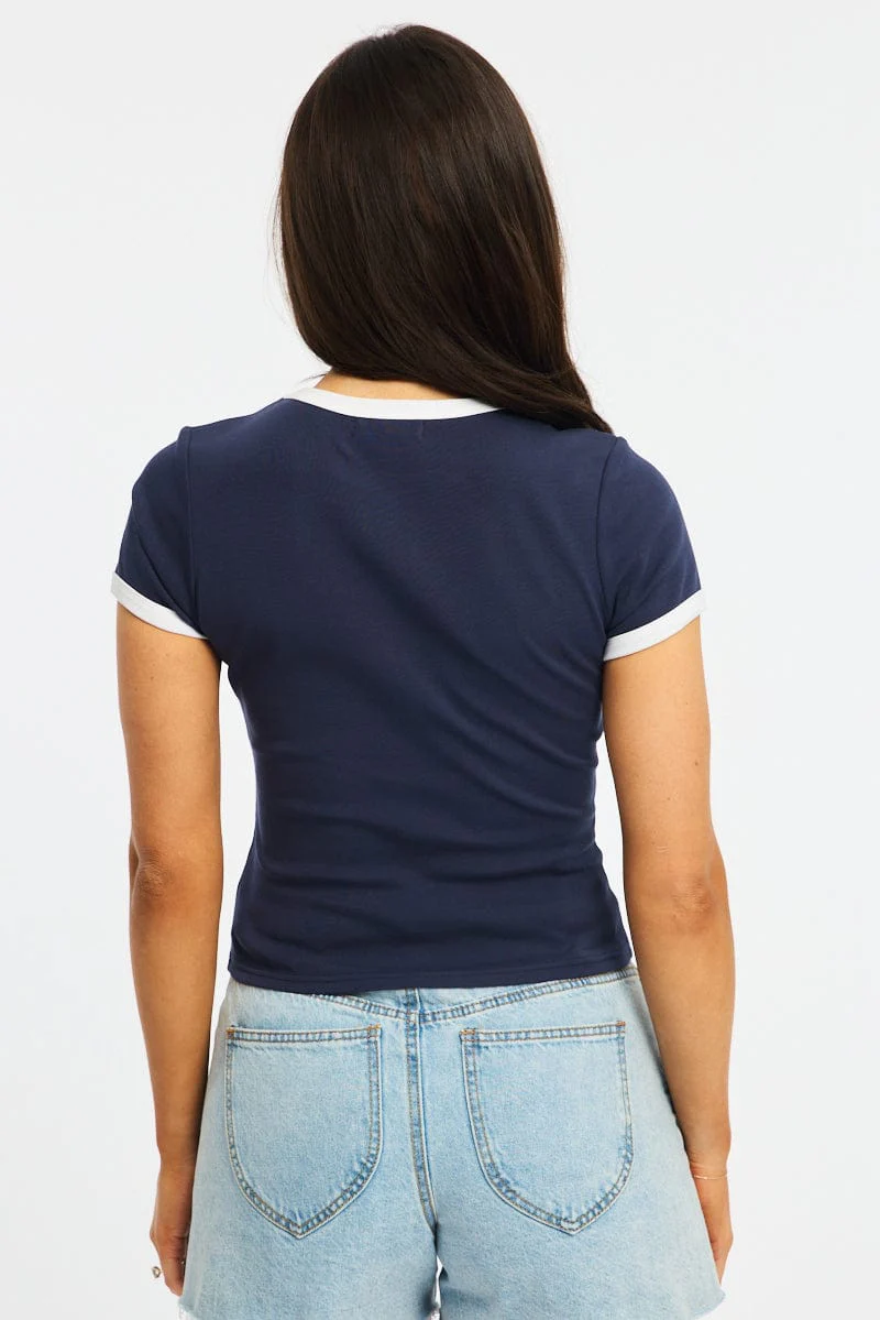 Blue Contrast Top Short Sleeve - Image 4