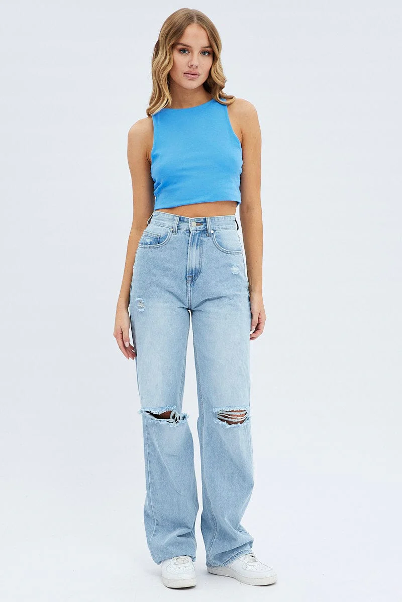 Blue Crop Tank Top Cotton - Image 2