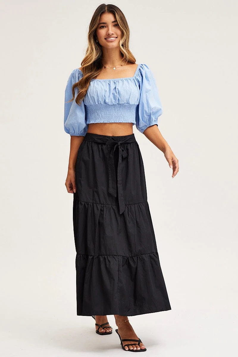 Blue Crop Top Short Sleeve Square Neck - Image 2