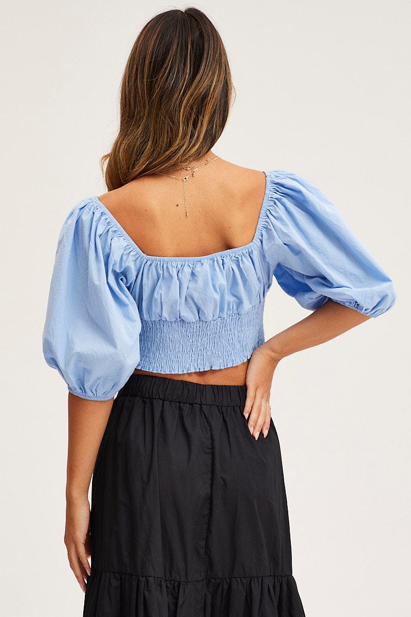 Blue Crop Top Short Sleeve Square Neck - Image 5