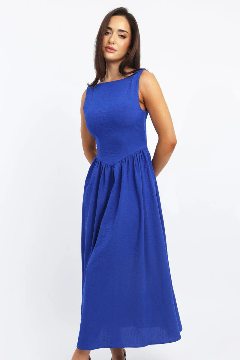 Blue Dropped Waist Maxi Dress - Image 2