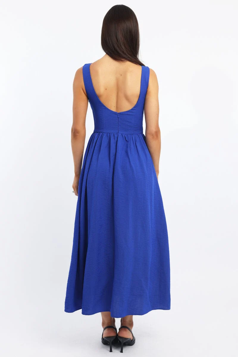 Blue Dropped Waist Maxi Dress - Image 4