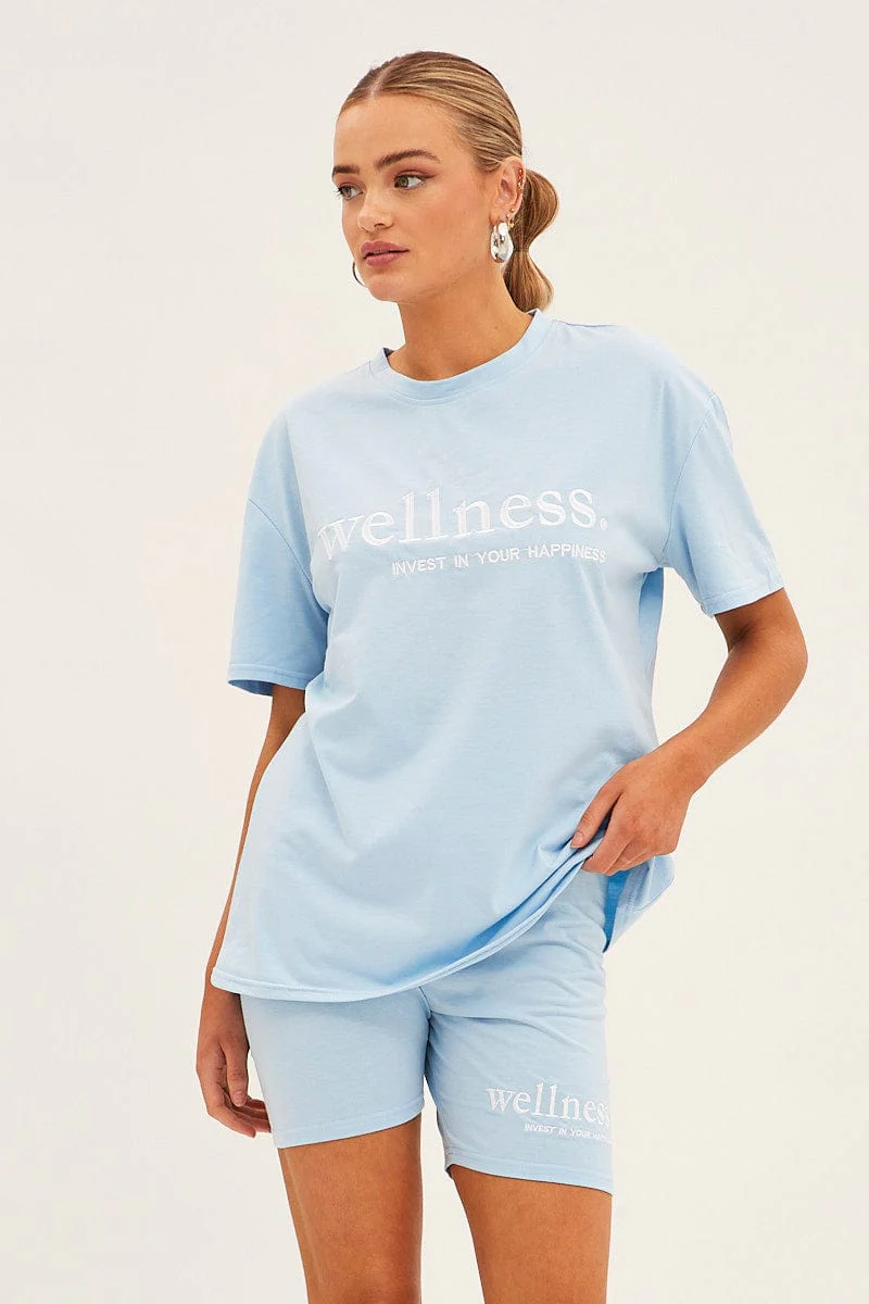Blue Embroided T And Biker Shorts Set - Image 3