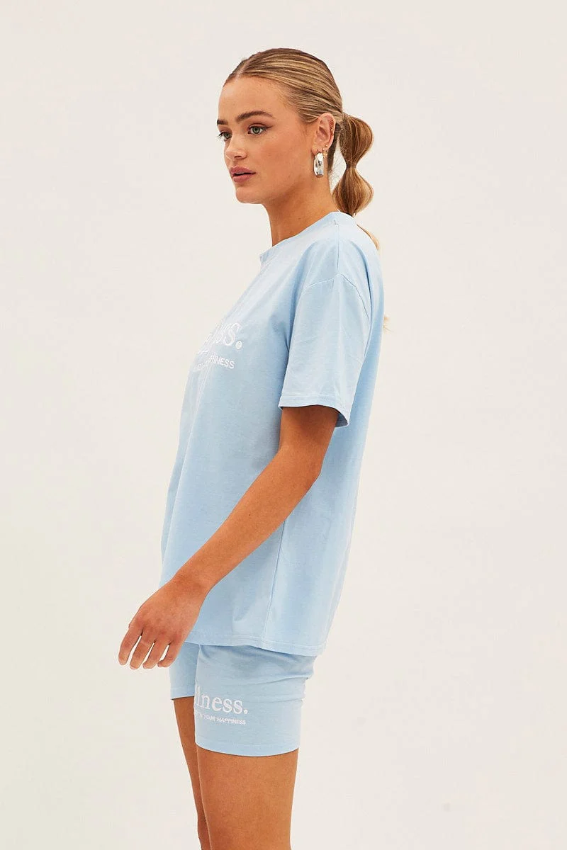 Blue Embroided T And Biker Shorts Set - Image 4