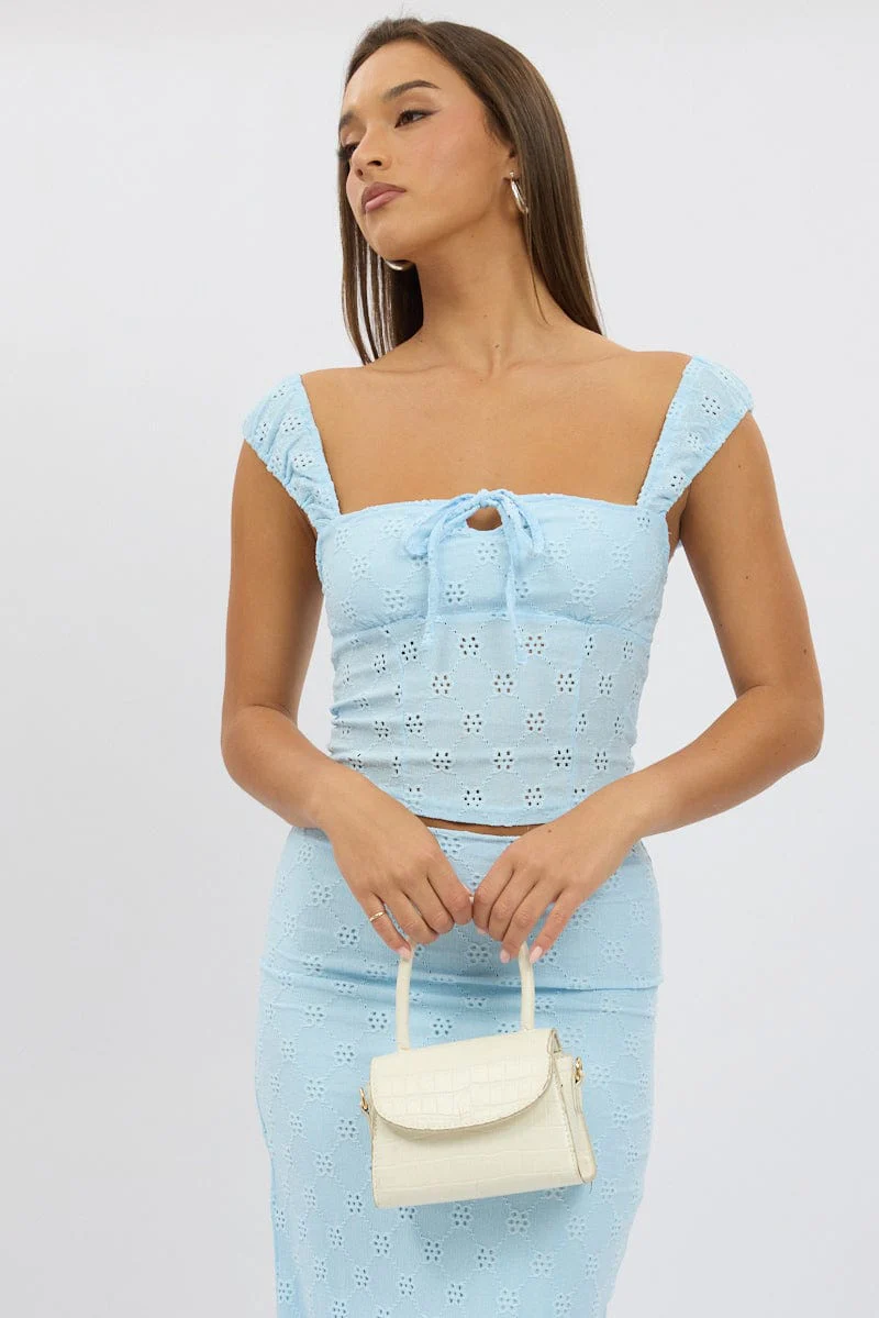 Blue Eyelet Top Sleeveless - Image 2