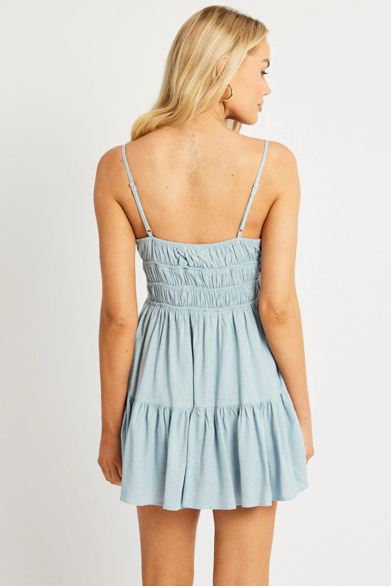 Blue Fit And Flare Dress Mini - Image 5