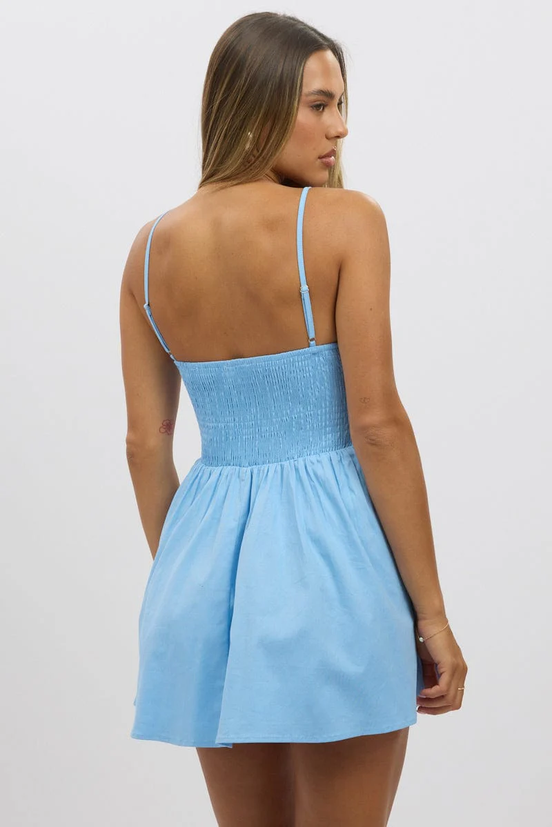 Blue Fit And Flare Dress Mini - Image 5