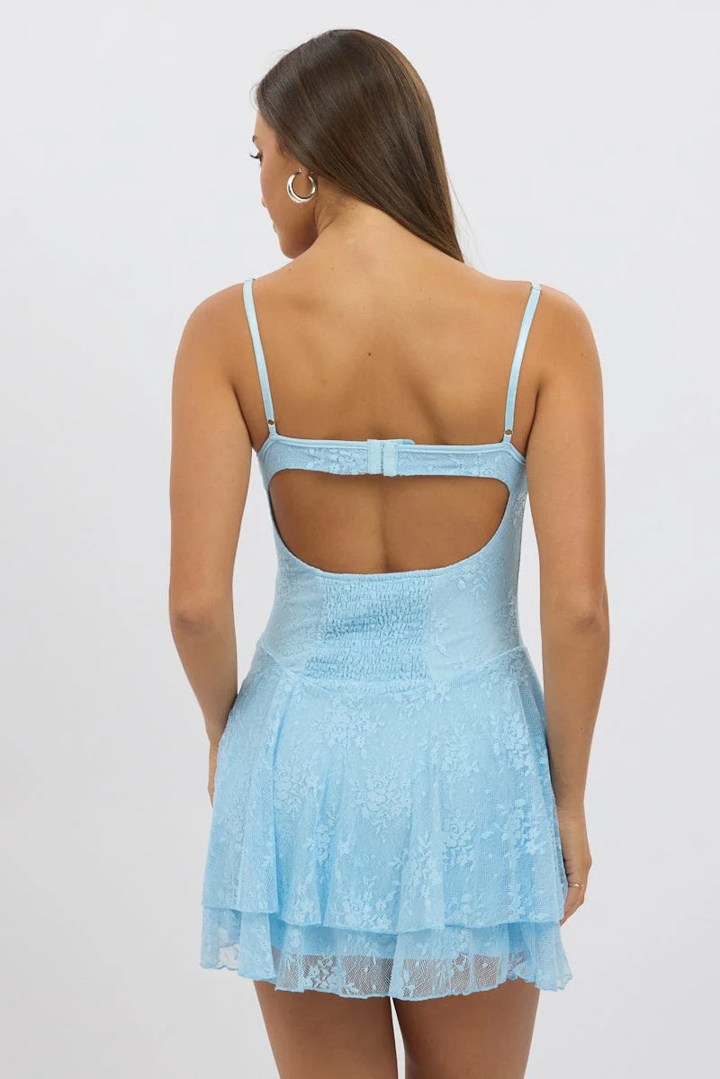 Blue Fit And Flare Dress Strappy Lace - Image 5