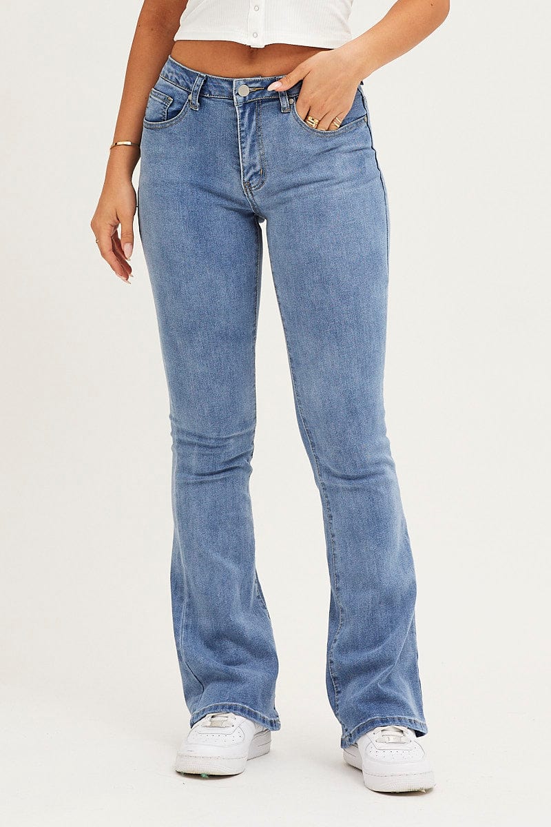 Blue Flare Denim Jeans Low Rise - Image 2