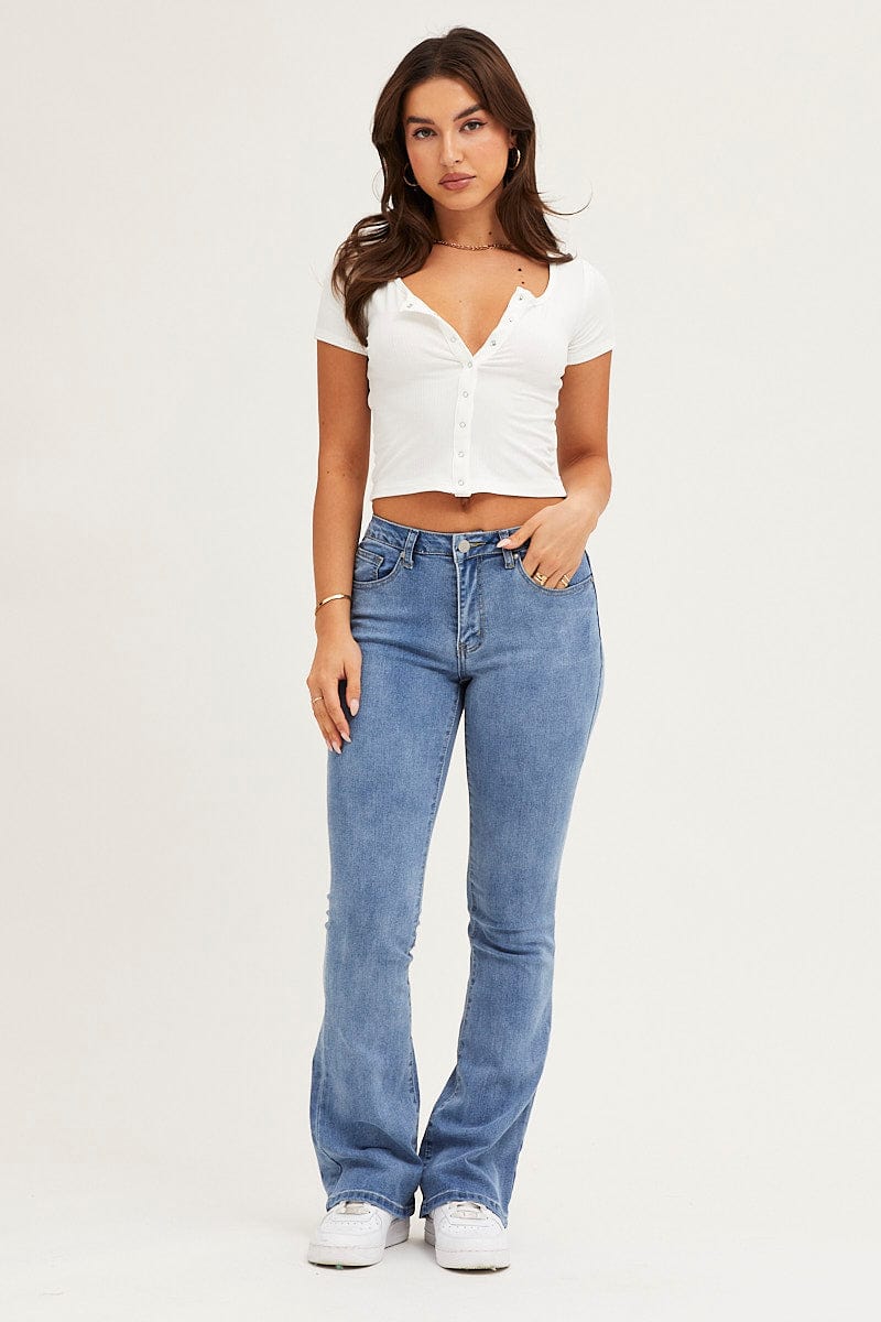 Blue Flare Denim Jeans Low Rise - Image 3