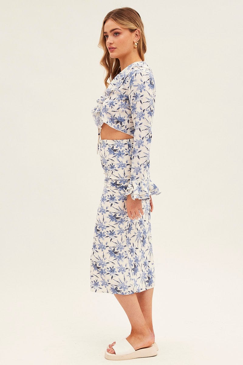 Blue Floral Midi Skirt Slip Floral Print - Image 4