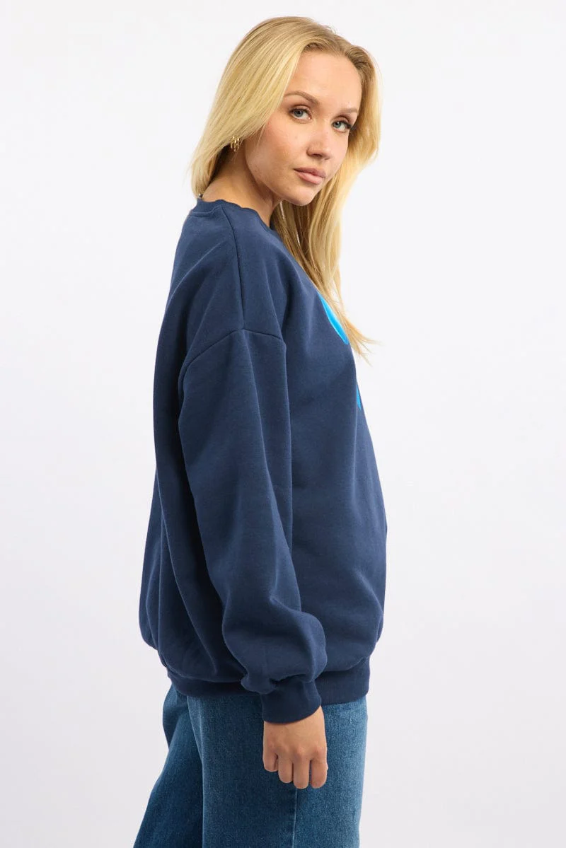 Blue Graphic Sweater Long Sleeve - Image 3