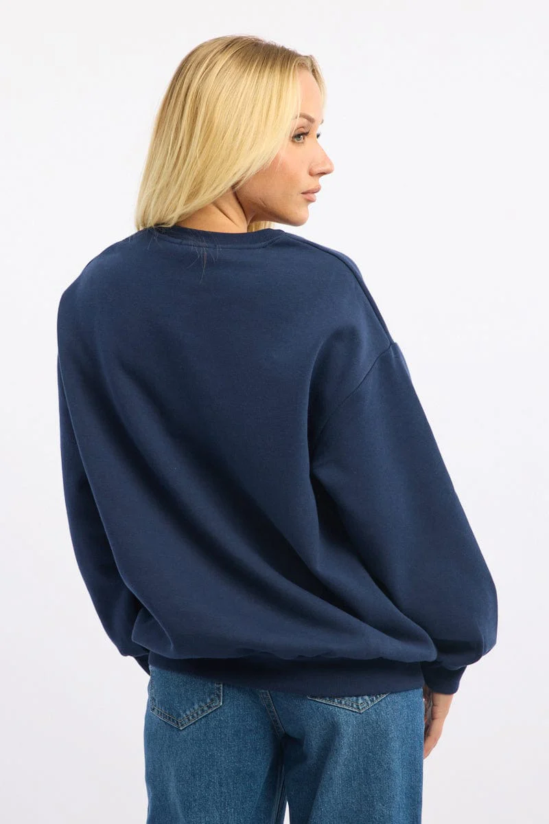 Blue Graphic Sweater Long Sleeve - Image 4