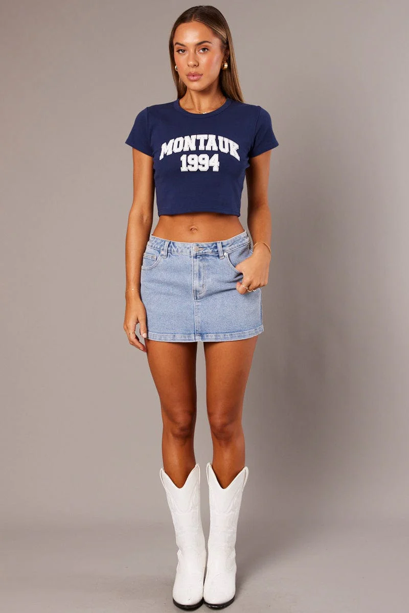 Blue Graphic Tee Crop Short Sleeve - Image 2