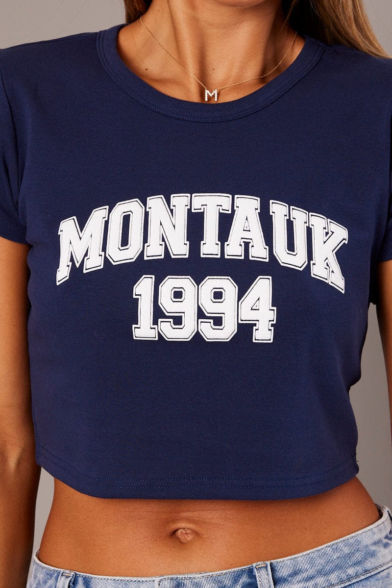 Blue Graphic Tee Crop Short Sleeve - Image 6