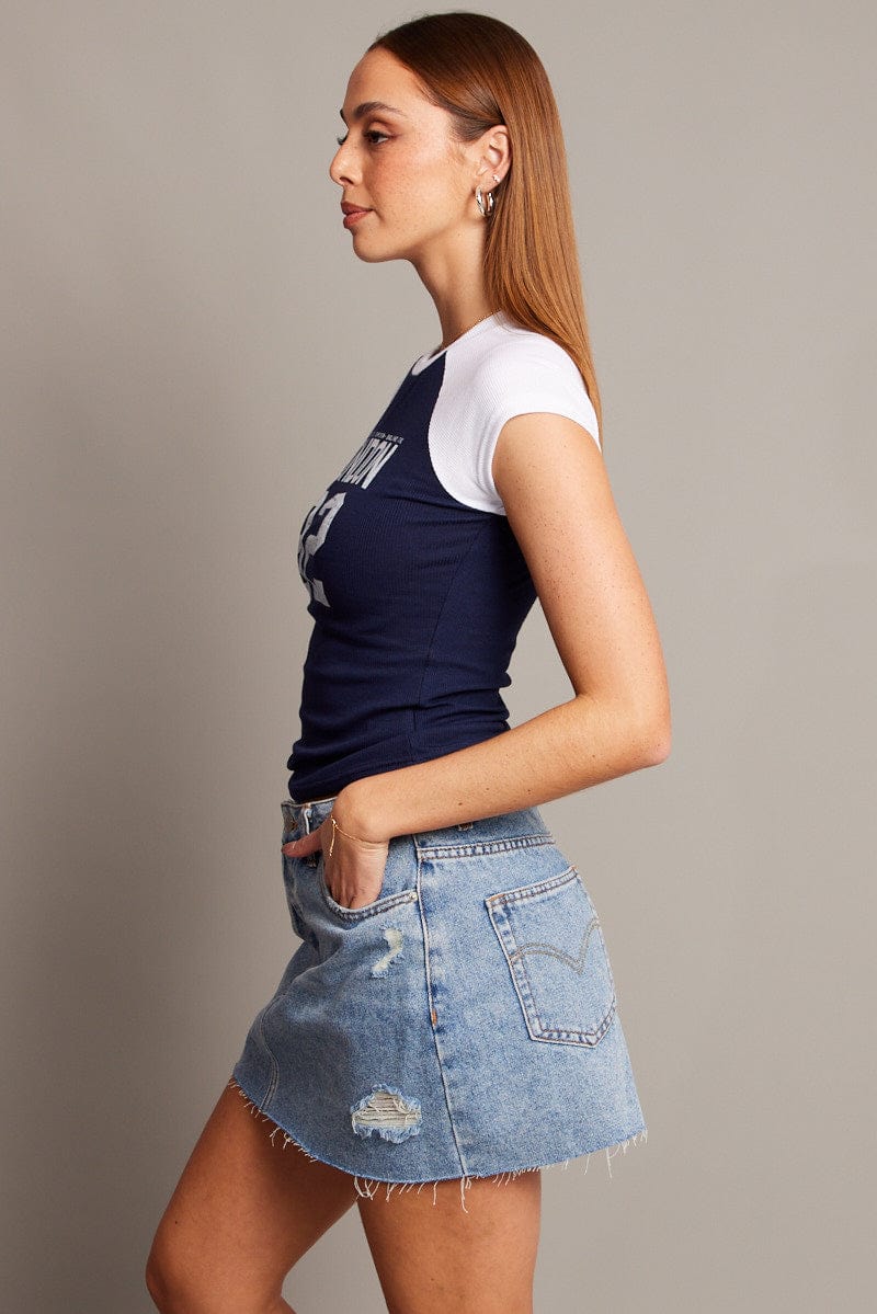 Blue Graphic Tee Raglan Short Sleeve - Image 4