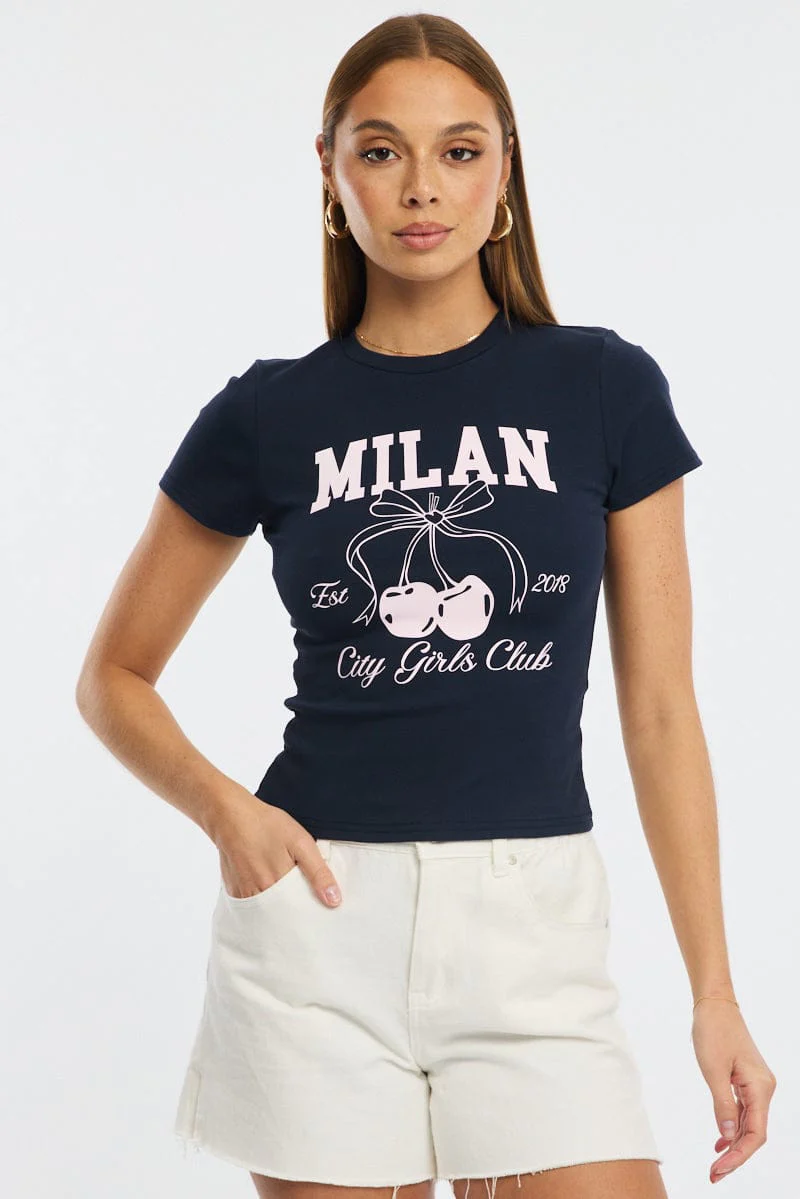 Blue Graphic Tee Short Sleeve