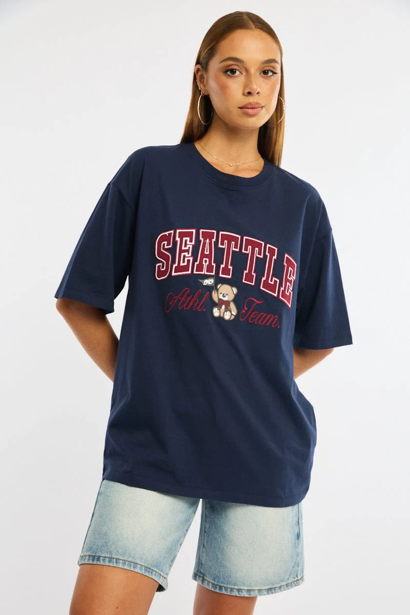 Blue Graphic Tee Short Sleeve